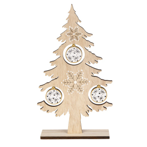 Standdeko - Baum mit Kugeln - braun/weiß/silber - ca. 16 x 4 x 29 cm