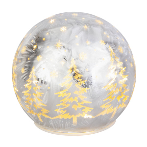 LED Kugel mit Bäumen silber - ca. 12 cm