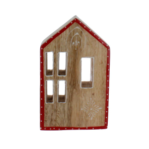 Deko-Haus braun/rot/weiß - ca. 10 x 3,5 x 16,5 cm