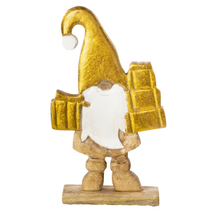 Wichtel mit Geschenken - braun/gold/weiß - ca. 25 x 2,5 x 40 cm