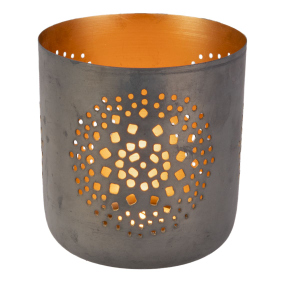 Kerzenhalter Punkte grau/gold - ca. 12 x 13 cm