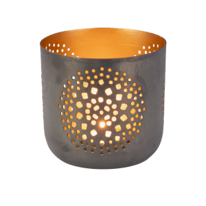 Kerzenhalter Punkte grau/gold - ca. 10,5 x 10 cm