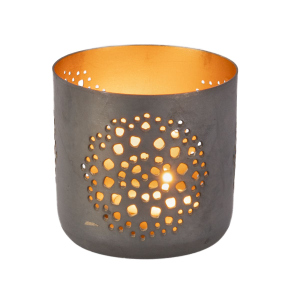 Kerzenhalter Punkte grau/gold - ca. 8 x 8,5 cm