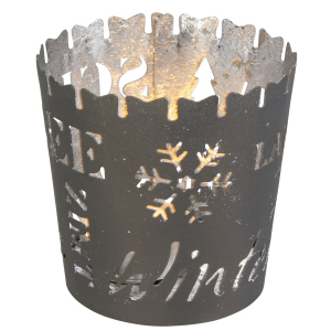 Teelichtglas Winter grau/weiß - ca. 10 x 11 cm