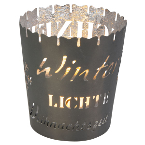 Teelichtglas Winter grau/weiß - ca. 9 x 10 cm