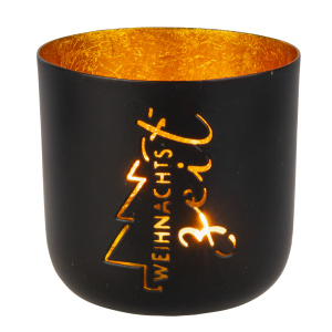 Teelichthalter Weihnachtszeit - schwarz/gold - ca. 10,5 x 10 cm