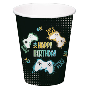 8 Partybecher - Happy Birthday - Level Up - ca. 250 ml