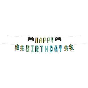 1 Partygirlande - Happy Birthday - Level Up - ca. 1,5 m lang