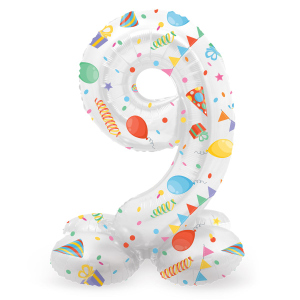 Folienballon - 9 - selbststehend - Joyful - weiß/bunt - ca. 72 cm hoch