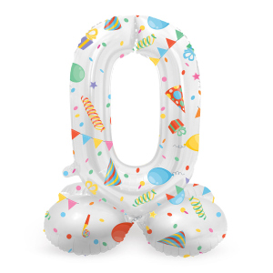 Folienballon - 0 - selbststehend - Joyful - weiß/bunt - ca. 72 cm hoch