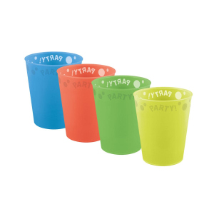 4 Partybecher - aus Kunststoff - bunt - ca. 250 ml