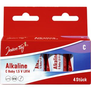 Jeden Tag - Alkaline Batterien - C Baby - 1,5V - LR14 - 4 Stück