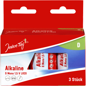 Jeden Tag - Alkaline Batterien - D Mono - 1,5V - LR20 - 3 Stück