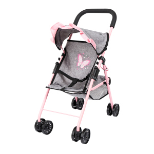 Puppenbuggy grau-rosa