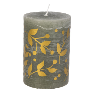 Stumpenkerze - Floral - Polar grün/gold - ca. 10 x 6,8 cm