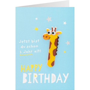 Geburtstagskarte - Happy Birthday - Jetzt bist du schon 1 Jahr alt - Giraffe