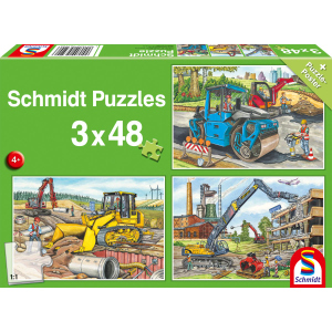 Puzzle Set - Baustellenfahrzeuge - 3 x 48 Teile