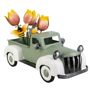 Truck mit Tulpen grün/rosa - ca. 46,5 x 21,5 x 30 cm