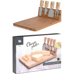 Käsebrett mit 4 Messern - Set 5-teilig - ca. 30 x 20 x 8,5 cm