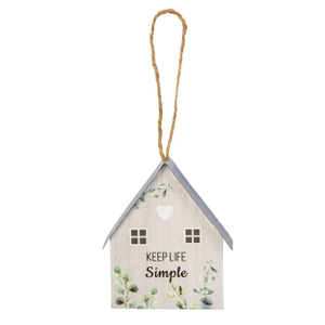 Dekoanhänger Haus - Keep Live Simple - Holz - ca. 8,5 x 3 x 10 cm