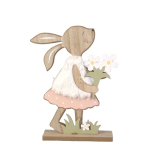 Hasenmädchen mit Blumen - Holz - ca. 18x5x24 cm