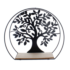 Dekoregal - Baum im Kreis - Holz und Metall - ca. 29,5 x 9 x 25 cm
