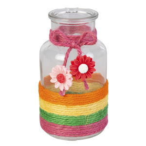 Vase in Flaschenform - bunte Streifen- Glas - ca. 6,5 x 12,5 cm