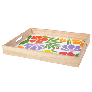 Dekotablett - Blumen - Holz - ca. 38 x 29 x 4,5 cm