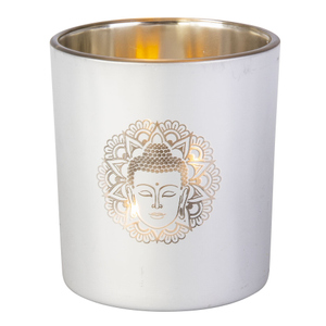 Teelichtglas Buddhakopf - weiß - ca. 8x9 cm