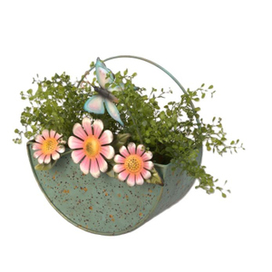 Pflanzschale mit Griff - grau/pink/blau - ca. 28 x 14 x 30 cm