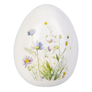 Ei mit Blumen weiß/bunt - ca. 6,5 x 8,5 cm
