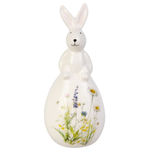 Hase auf Ei sitzend weiß/bunt - ca. 8,5 x 20 cm
