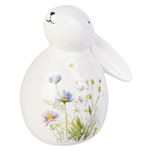 Hase mit Blumen, weiß/bunt - ca- 12 x 9,7 x 14,7 cm