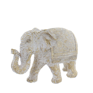 Elefant mit Ornamenten - weiß/gold - ca. 17,5 x 7,5 x 12 cm