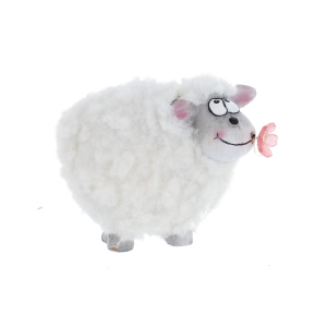 Schaf mit Fell mit LED weiß/rosa - ca. 11 x 5 x 9 cm
