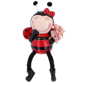 Marienkäfer sitzend mit LED - rot/schwarz - ca. 9 x 6 x 8 cm - 1 Stück