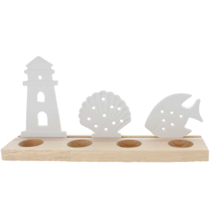 Teelichthalter maritim - braun/weiß - ca. 30 x 7,5 x 14,8 cm