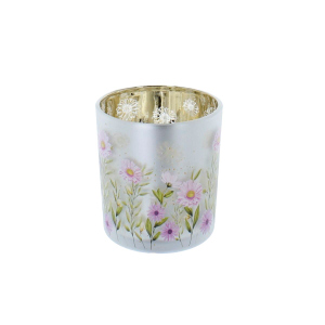 Teelichthalter Blumen gold/lila- ca. 7 x 8 cm