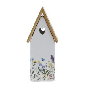 Haus mit Blumen weiß/braun - ca. 7,5 x 6 x 20,3 cm