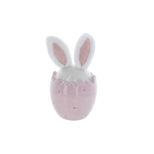 Hase in Eierschale rosa/weiß - ca. 6,8 x 6,8 x 12,5 cm