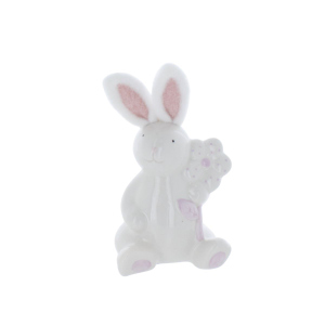 Hase mit Stoffohren & Blume weiß/rosa - ca. 9,2 x 8,5 x 15,5 cm