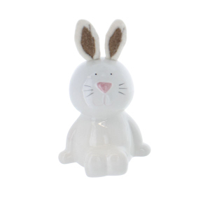 Hase mit Stoffohren weiß/rosa - ca. 11 x 11,3 x 17 cm