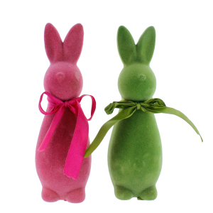 Hase stehend mit Schleife grün/pink - ca. 8 x 8 x 25 cm - 1 Stück
