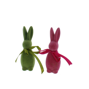 Hase stehend mit Schleife grün/pink - ca. 4,5 x 5,5 x 14 cm - 1 Stück