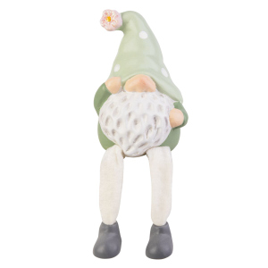 Wichtel sitzend grün/weiß - ca. 8 x 7,5 x 12 cm - 1 Stück