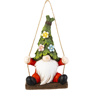 Wichtel auf Schaukel mit solar LED - ca. 23,8 x 15,5 x 39cm