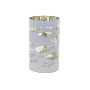LED Zylinder mit Fischen grau - ca. 7,5 x 12,5 cm