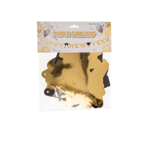 Girlande - Happy New Year - ca. 2,5 m - schwarz/gold - 1 Stück