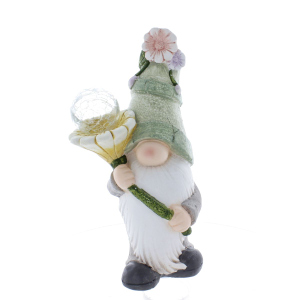 Wichtel mit solar LED stehend bunt - ca. 20,5 x 16 x 41 cm