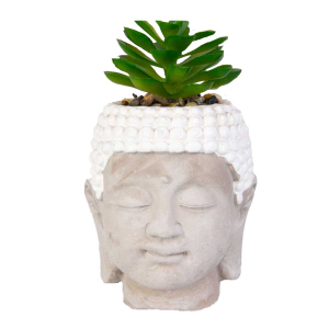 Pflanztopf mit Kunstpflanze - Buddha - ca. 9 x 8 x 15 cm